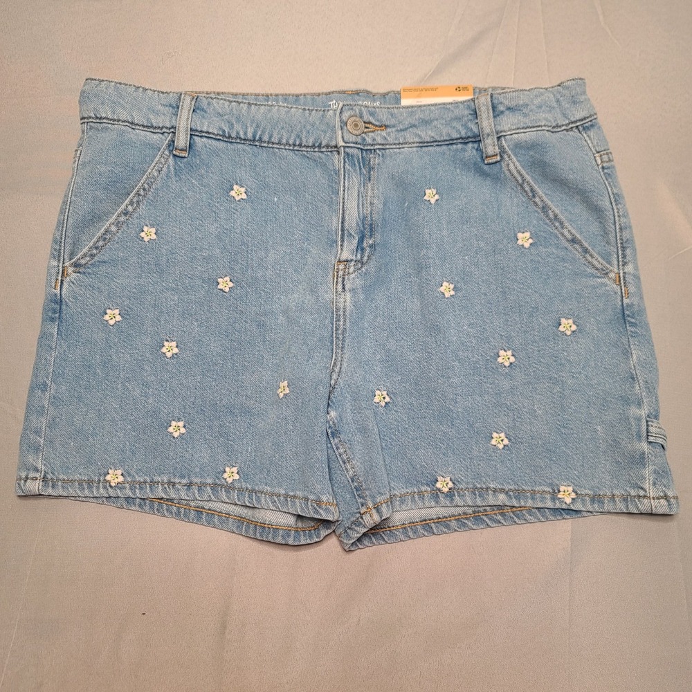 Thereabouts Carpenter Shorts Girls‎ 18.5 Plus Blue Floral Embroidered Utility